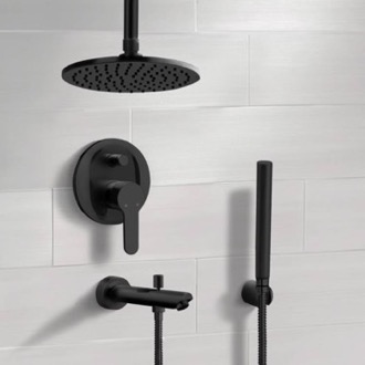 Tub and Shower Faucet Black Tub and Shower Faucet Set with Handheld and Ceiling Shower Head Remer TSH40